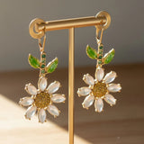 Betsey Johnson Earrings Gold-Tone Crystal Daisy Drop Floral Leverback Daisies