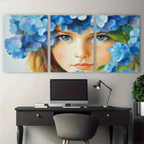 3pcs Hydrangea Flower Girl Portrait Illustration Metal Print Ready to Hang Art Hydrangea