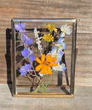 Handmade pressed real dried flowers in double glass brass frame Dried Flower