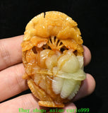 2.7" Chinese Natural Xiu Jade Carved Peony Flower Peach Basket Amulet Pendant Peony