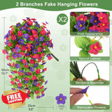 2pk Purple Rose Red Hanging Flowers, Artificial Outdoor Plants, UV Resistant Flowering Plants