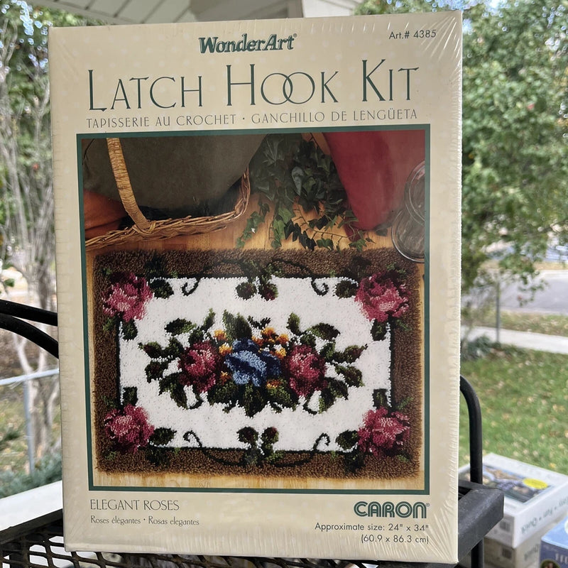 Latch hook kit box with Elegant Roses tapestry design