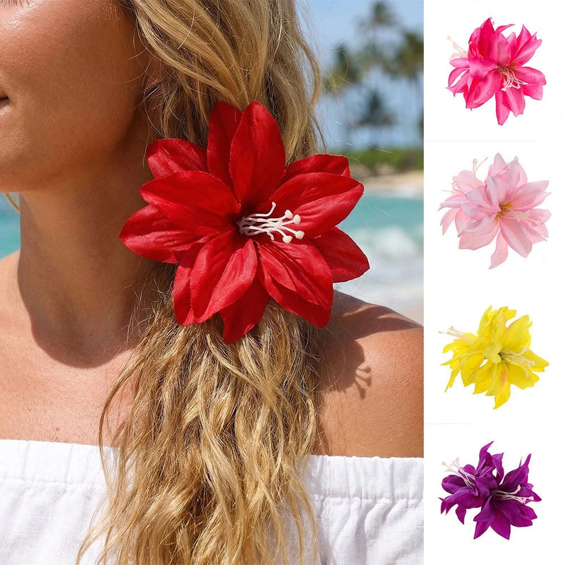 2 Pcs Lily Flower Side Hair Clips Non Slip Branch Flower Hair Clip Barrettes  _ Lily