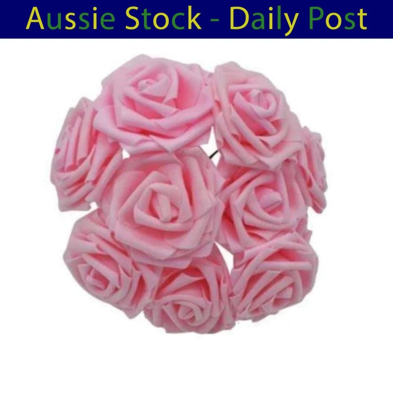 Pink artificial foam rose flowers on short stems, 2.7 cm, bundle of 7