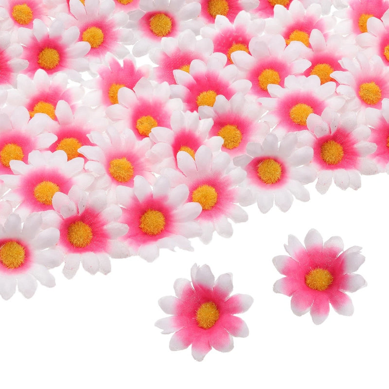 100pcs Artificial Daisies Flower Heads,1.6" Silk Fake Daisies Heads, Pink/White Daisies