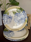 Set of 4 Blue Hydrangea Dinner Plates 10.5in SH Home Floral Ceramic Hydrangea