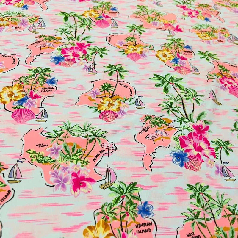 Floral and Hawaiian Island print Stretch Fabric Swimsuit Spandex 60"wide By Yard Flowering Plants