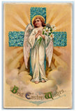 c1910's Easter Wishes Holly Angel White Lily Flowers Cross Pansies Postcard Lily