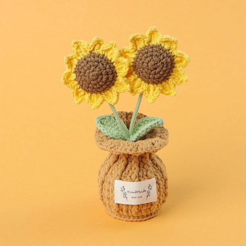 Handmade Crocheted Sunflower Bouquet Potted Plant Mini Desktop Decor Gift NEW Sunflower