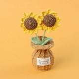 Handmade Crocheted Sunflower Bouquet Potted Plant Mini Desktop Decor Gift NEW Sunflower