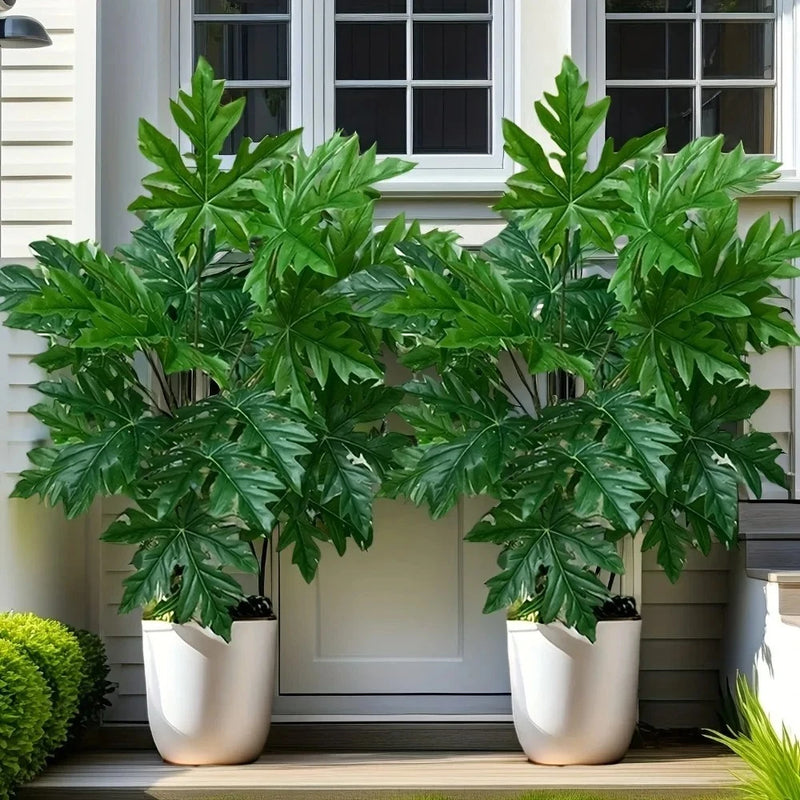 2pcs 65cm Artificial Papaya Leaves Green Plant Jungle Palm Tree Home Garden Deco Green Plant