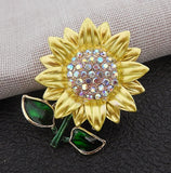 AB Crystal Yellow Enamel Sunflower Flower Fashion Brooch Pin Sunflower