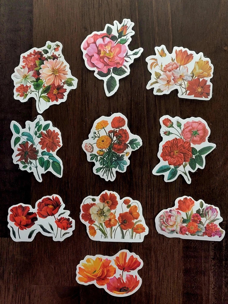 STICKERS x 10 Flowers Roses Poppy Gardenia Carnation Flower FL6 Carnation