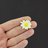 2 Daisy Flower Gold Tone Enamel Charms - E944 Daisies