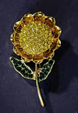 Gold Tone Yellow & Green Rhinestone Sunflower Brooch Lapel Pin Pendant Sunflower