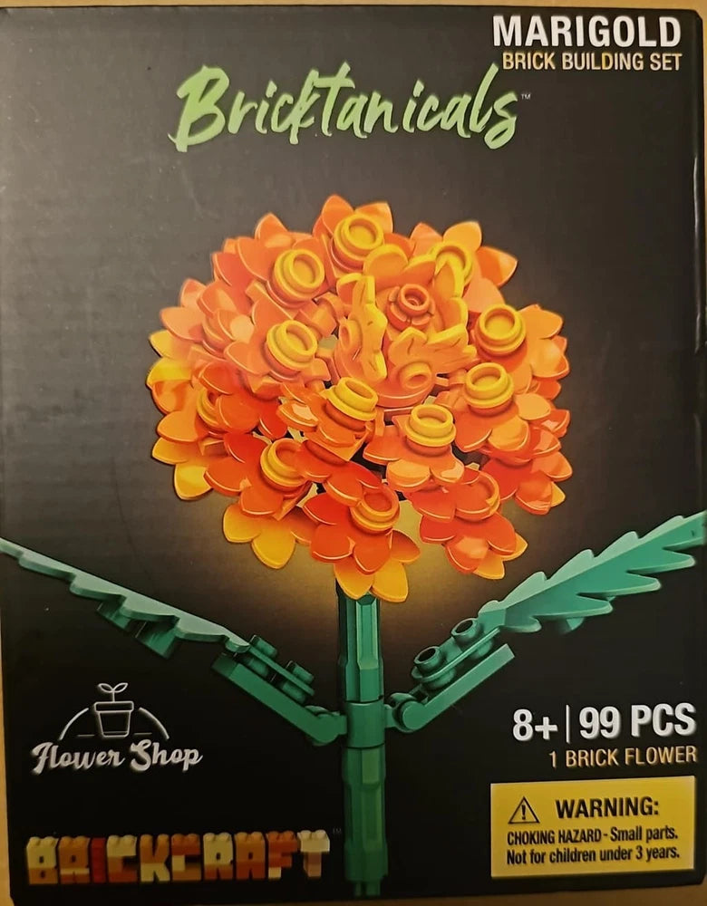 Brick building flower set with marigold bloom, green stem, 99 pieces