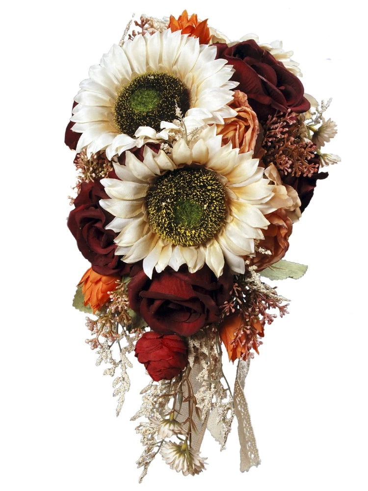 9.8 Inch Vintage Sunflower Wedding Bouquets for Bride Artificial Sunflower an... Ranunculus