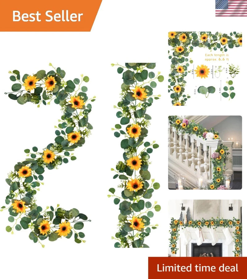 2 Pack of Lifelike 6ft Silk Sunflower Hanging Vines for -Round Decor Green Plant