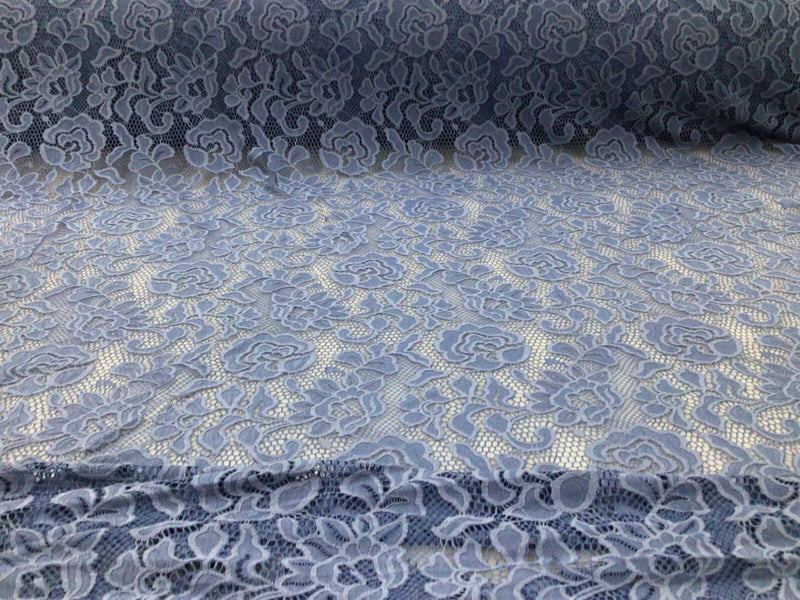 Embroidered Stretch Lace Apparel Fabric Sheer Floral Slate Blue XX510 Flowering Plants