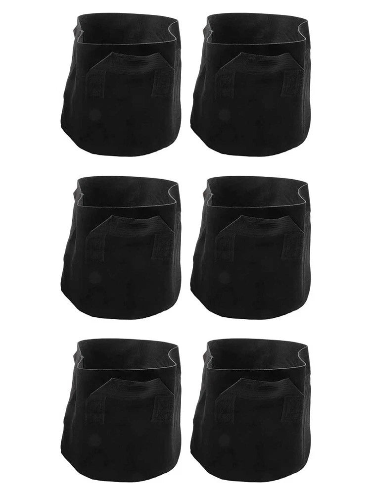 Set of black felt planting grow bags with open top, breathable fabric garden pot liners