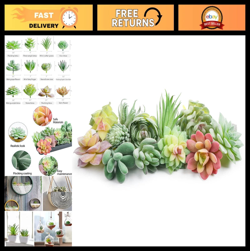 Set of 12 unpotted faux succulents with mixed green and pastel rosette leaves