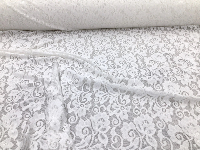 Embroidered Stretch Lace Apparel Fabric Sheer Ivory Paisley Floral OO49 Flowering Plants