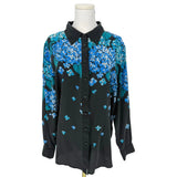 Vintage Bob Mackie Beaded Floral Silk Top Black Blue Hydrangea Sz L Office Hydrangea