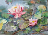 Waterlilies Watercolor Painting Original Floral Art Pond's Flowers Botanical Art Lily