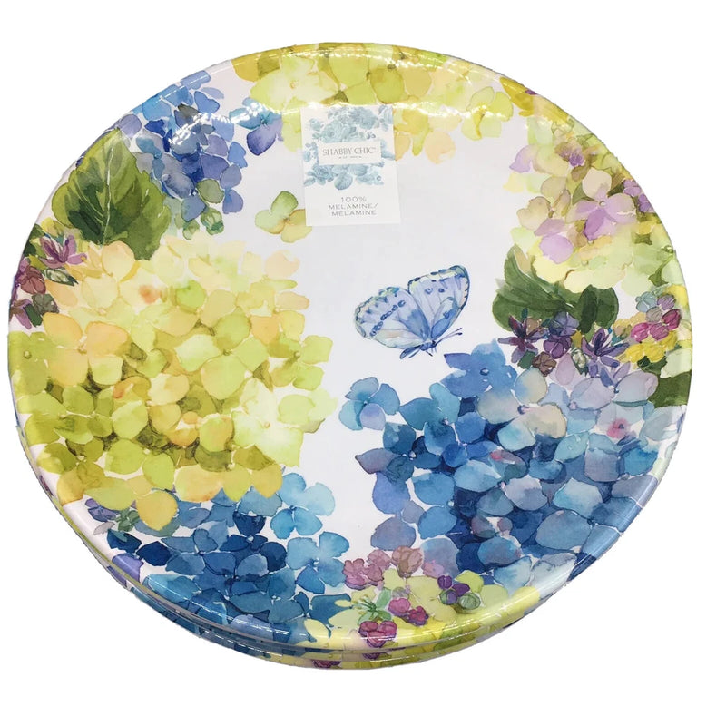 x6 Shabby Chic Blue Butterfly Hydrangea Floral MELAMINE Dinner Plate Set Summer Hydrangea