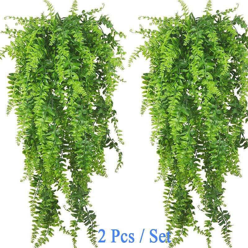 2Pcs Set Artificial Plants Vines Boston Fern Persian Rattan Greenery Fake Ferns Green Plant