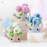 Hydrangea Crochet Decor, Handmade Flower Amigurumi In Watering Can Hydrangea