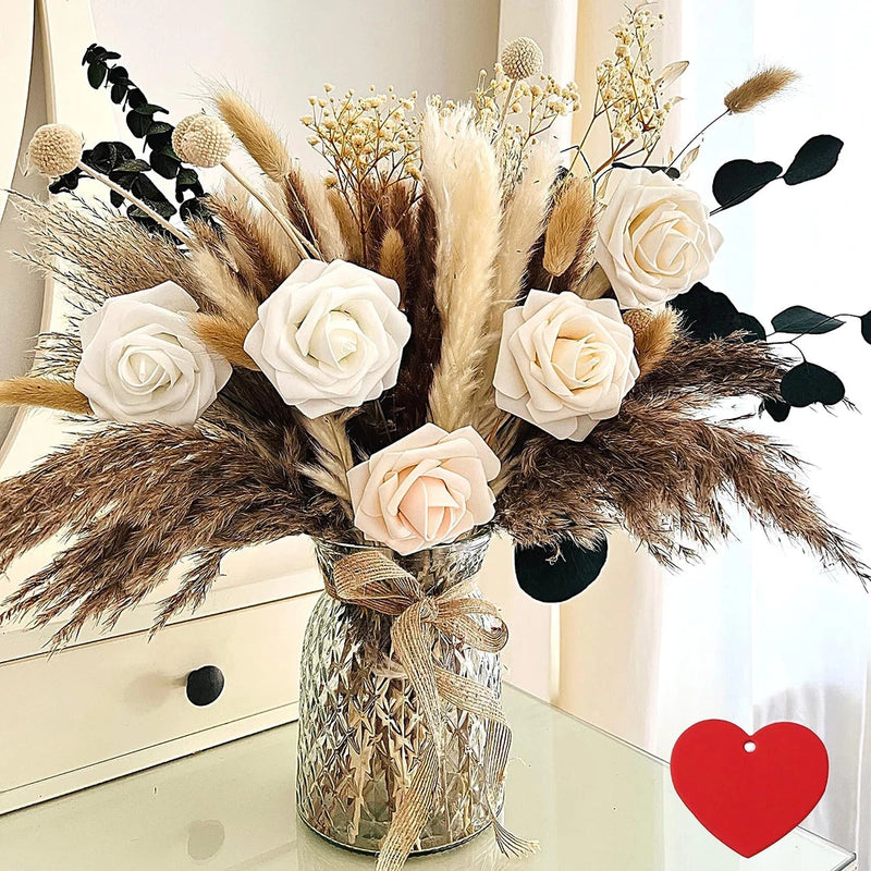100Pcs Artificial Flowers Arrangement with Vase Included, Dining Table Centerpie Pampas Grass