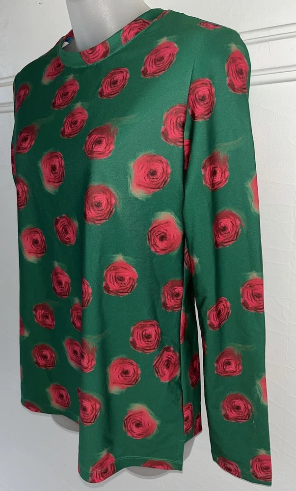 Jonathan Cohen Studio WomenÕs  Abstract Ranunculus Holiday Red Green L/S Shirt-M Ranunculus
