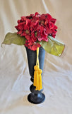 Artificial Decorative Deep Red Hydrangea, Slender Black Vase with Yellow Tassels Hydrangea