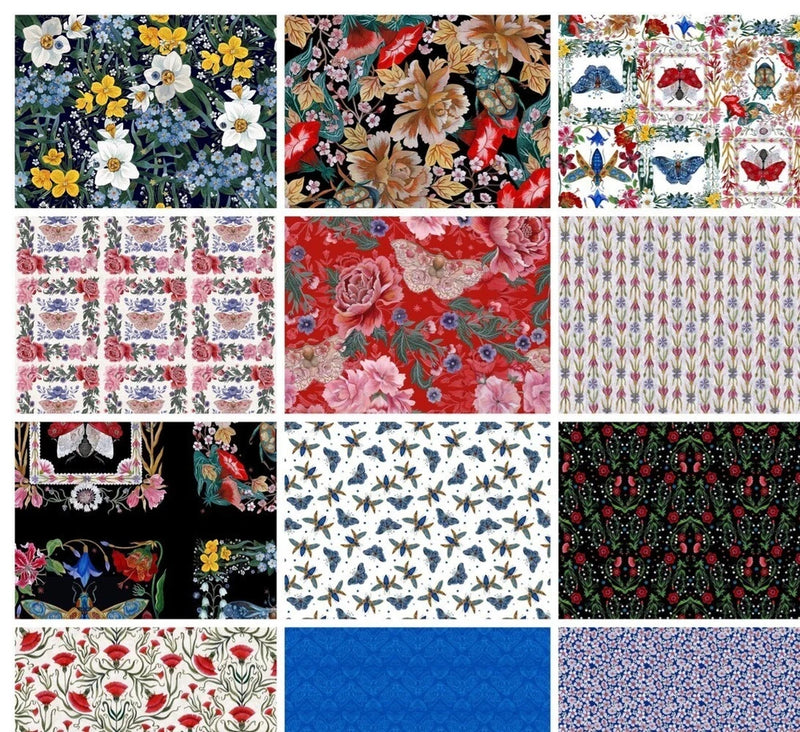 Nocturnal Creatures Collection BTY Flowers & Butterflies 44" Wide 5 Choices Carnation