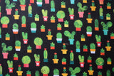 Robert Kaufman Chili Smiles Cactus on Black  By the 1/4 yard cotton fabric Flowering Plants