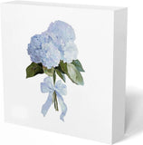 Blue Decor, Hydrangea Flower Wooden Box Sign, Rustic Blue Bow Floral Decor for H Hydrangea