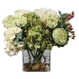 Elegant Cream Green Hydrangea Rose Spring Flower Bouquet Vase Hydrangea