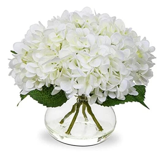 Hydrangea Artificial Flowers with Vase White Silk Fake Hydrangea, White Hydrangea