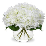 Hydrangea Artificial Flowers with Vase White Silk Fake Hydrangea, White Hydrangea