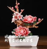 Chinese Ceramic Pink Peony Flower Bonsai Statue Handcraft Home Office Decor Peony