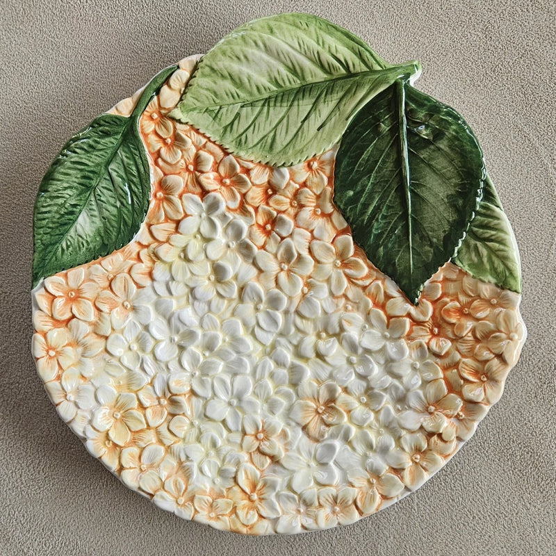 Italian Majolica Hydrangea Plate Oran/Yellow 12151 Made in Italy/Hand Painted 9" Hydrangea