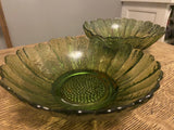 VTG Indiana Glass Textured Avocado Green Glass Sunflower 6.5 Ó Sm Bowls (2) Sunflower