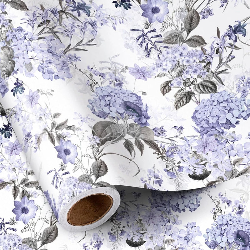 Floral Wrapping Paper Roll for Women Girls, Mini Roll, Elegant Hydrangea Flower Hydrangea