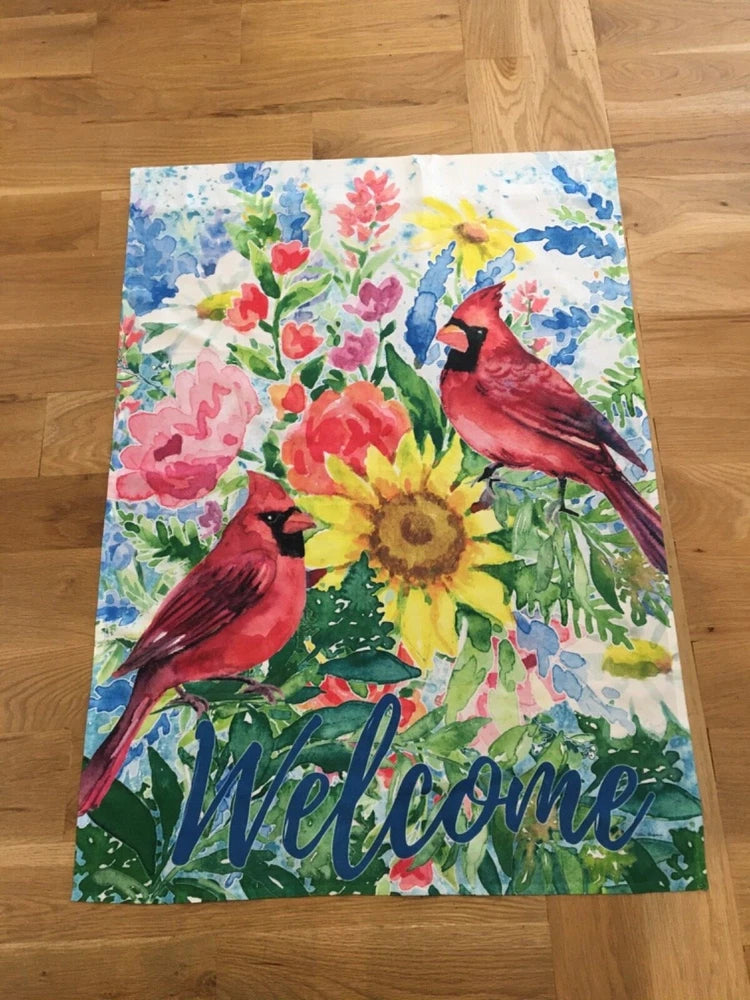 Welcome yard flag cardinals flowers bright colorful flag  28x40Ó flag Sunflower Sunflower