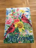 Welcome yard flag cardinals flowers bright colorful flag  28x40Ó flag Sunflower Sunflower
