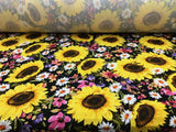 Double Brushed DTY Floral Spandex Stretch Apparel Fabric Yellow Sunflower M313 Flowering Plants