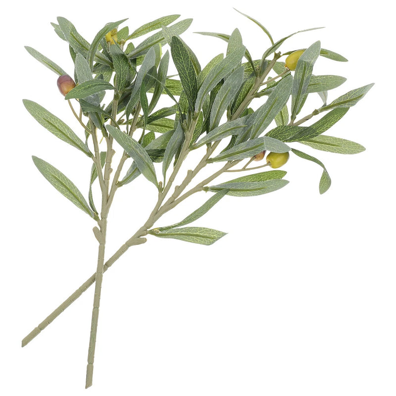 2pcs olive fruit branches Branch Artificial Greenery Plants Stems Olive Tree Green Plant