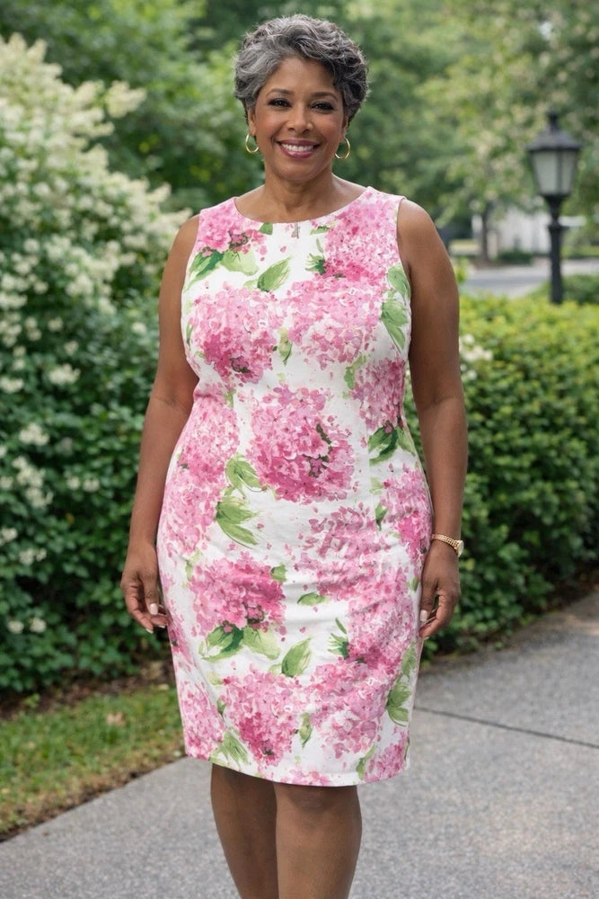 ALYX Spring Floral Sheath Dress Womens 18 Pink Hydrangeas Feminine Easter Church Hydrangea