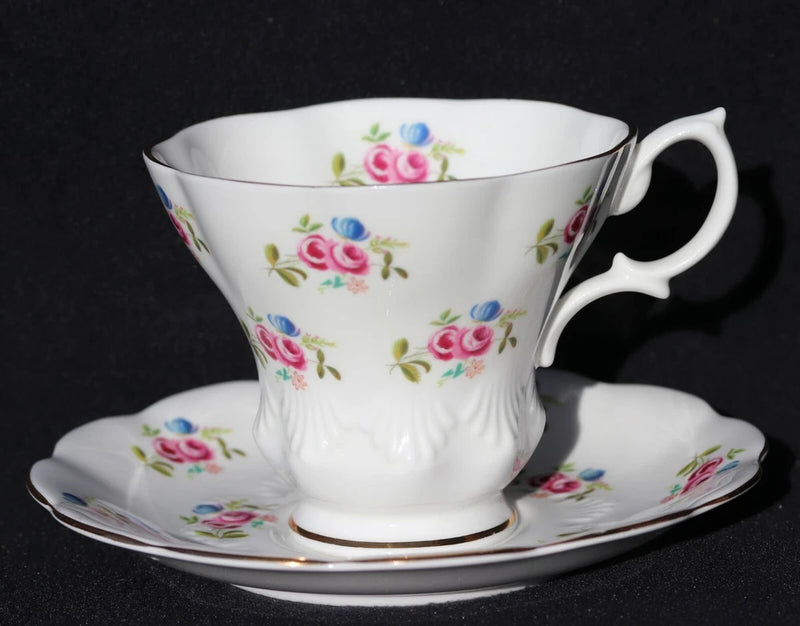 Royal Albert Rosebud or Ranunculus Floral Cup and Saucer Lyric Shaped Vintage Ranunculus
